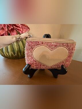 Brighton Pink Tweed Heart Wristlet Pouch